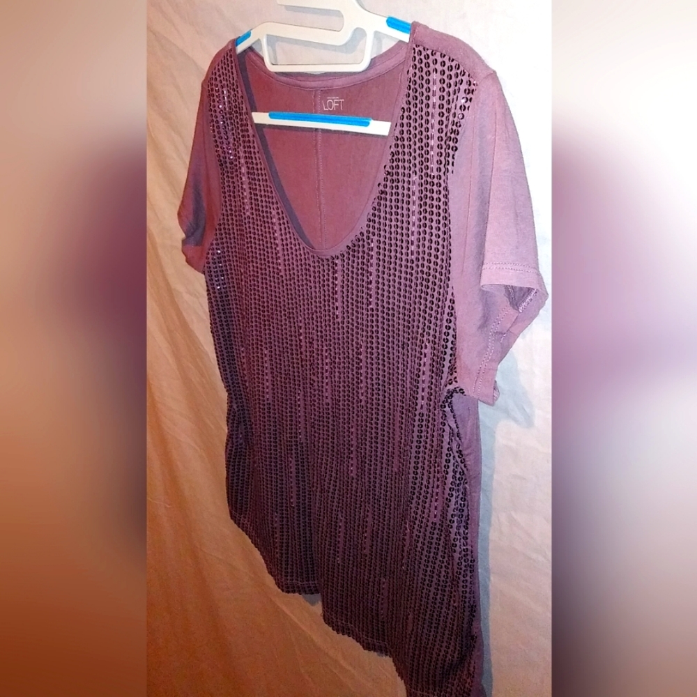 Plum Colored LOFT Top with Sequins ~ Size Large - Picture 9 of 11